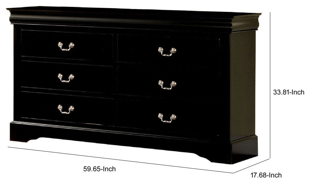 Benzara BM177809 Wooden Dresser With 6 Drawers, Black