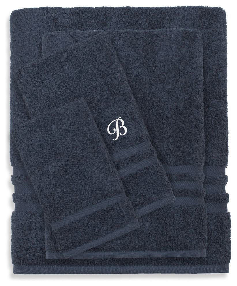 Denzi 4-Piece Towel Combination Set With Monogrammed Letter, B, Twilight Blue