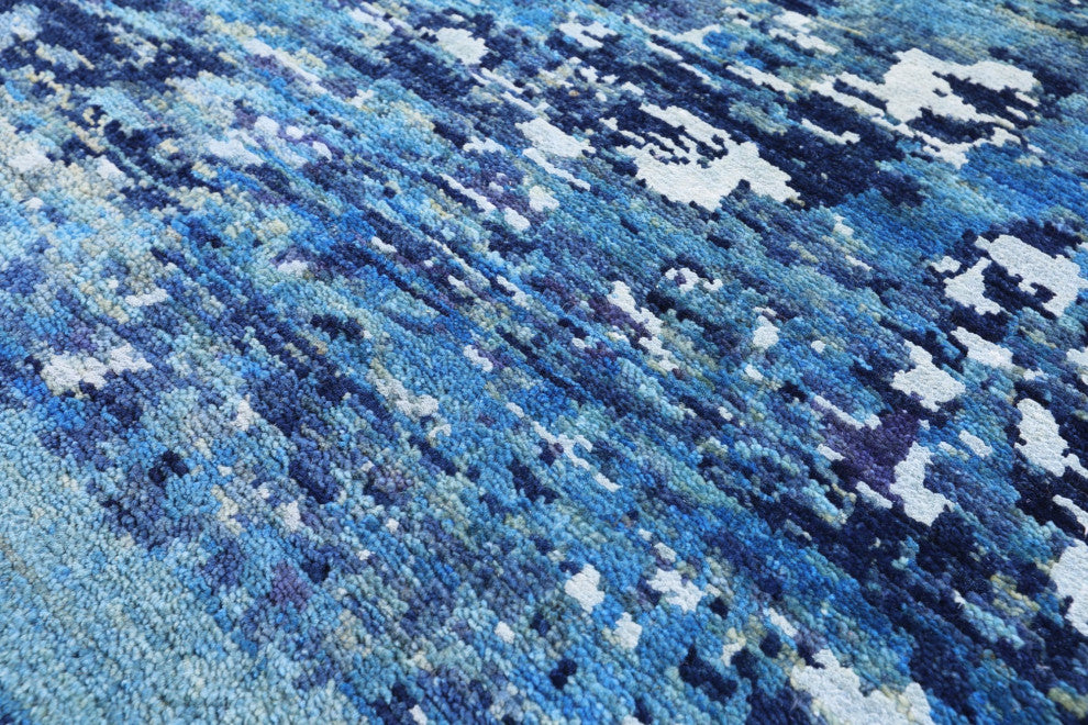 8' 2" X 9' 10" Abstract Wool and Silk Hand Knotted Rug Q4428