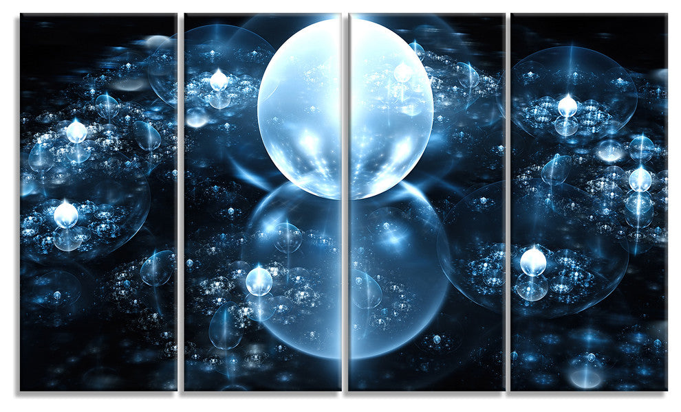 Blue Water Drops on Mirror, Abstract Wall Art Canvas, 48"x28", 4 Panels