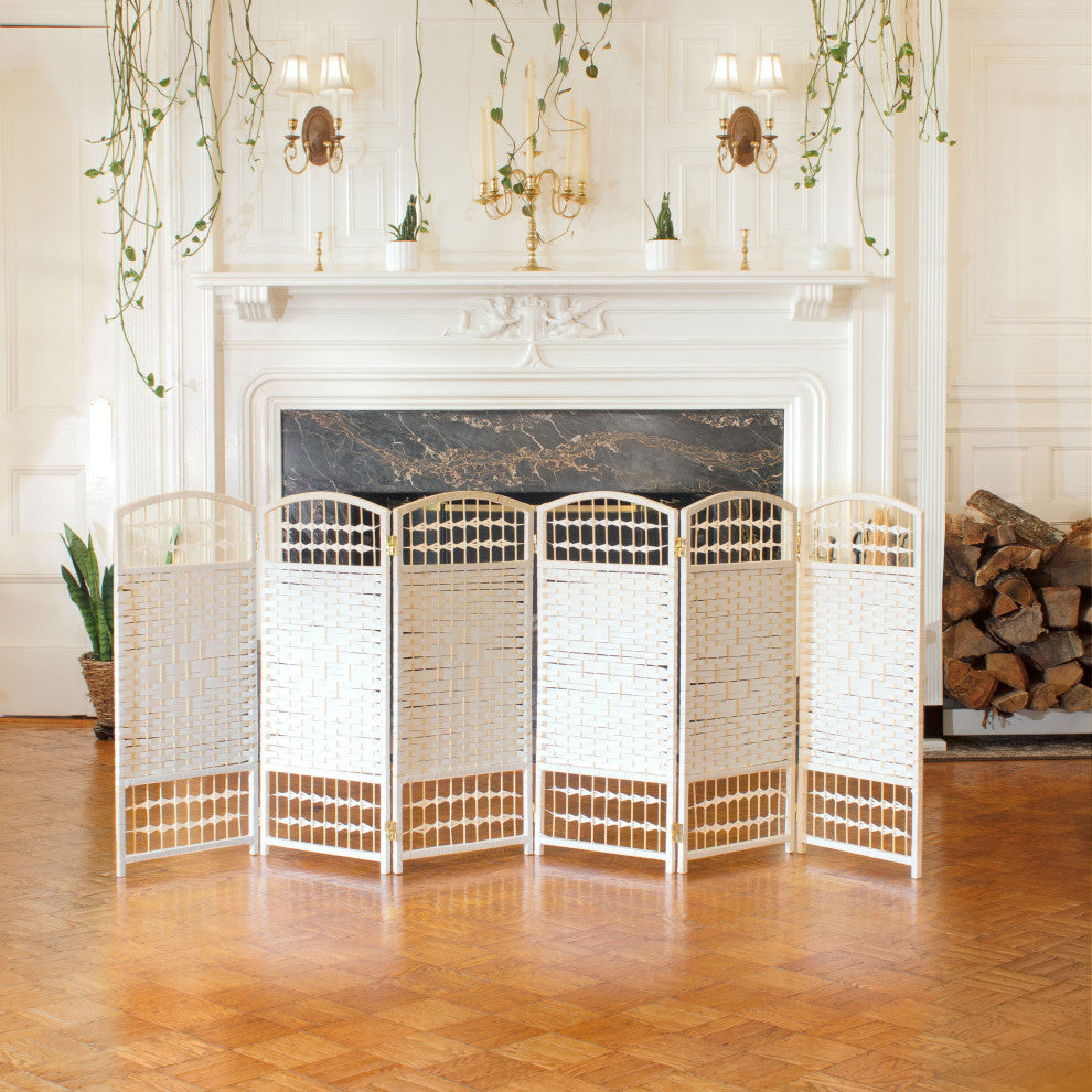 3 ft. Short Fiber Weave Room Divider White 6 Panels