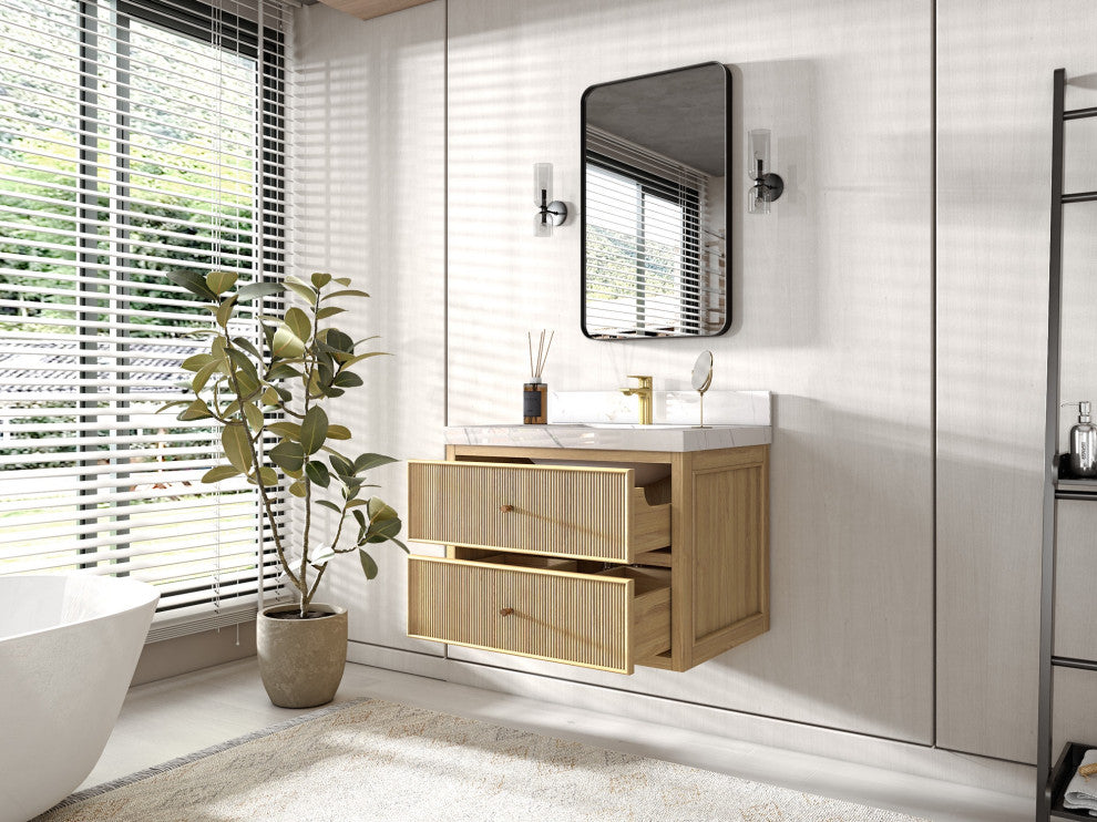 Sonoma Floating 30" Single Sink Vanity in Light Natural With 1.5" Empira Quartz