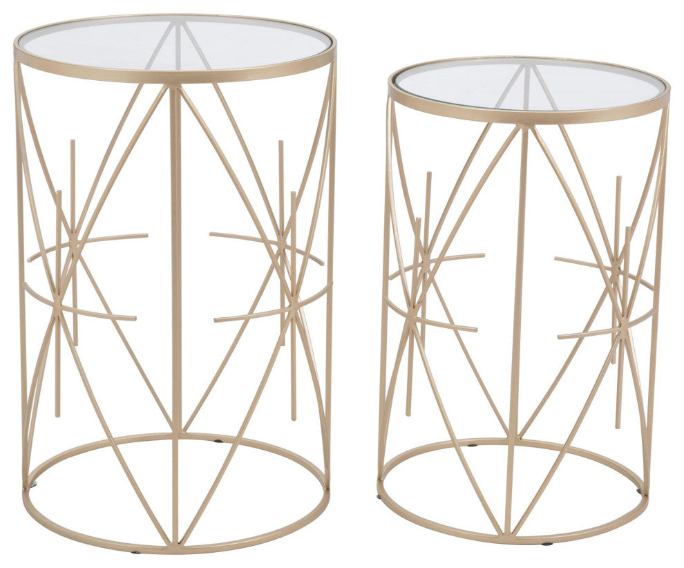 Sofa Side Table, Round, Glass, Steel Metal, Gold, Clear, Lounge Hospitality