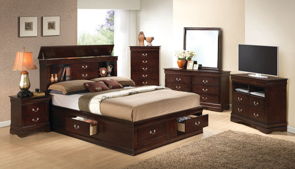 Barton Storage Bed, Cappuccino, Queen