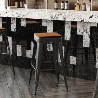 Kai Commercial Grade 30"H Metal Counter Stool, Black/Teak