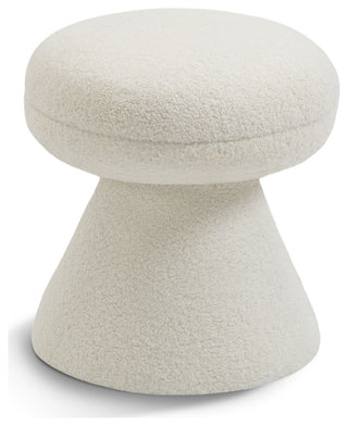 Drum Faux Shearling Teddy Fabric Upholstered Ottoman/Stool, Cream