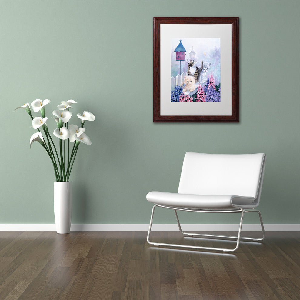 Jenny Newland 'Cats In Front Of The Birdfeeder' Matted Framed Art, 20x16
