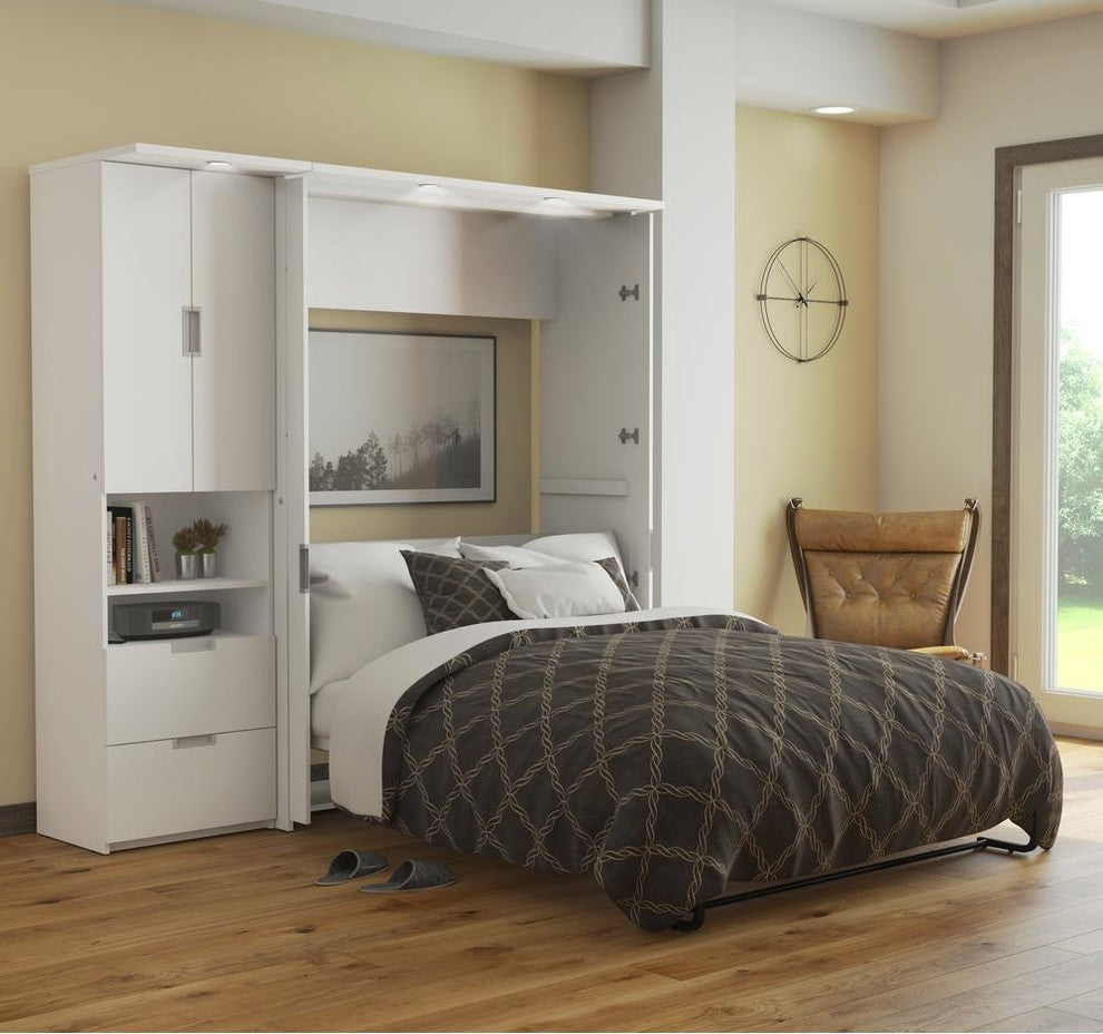 Bestar Lumina 2-Piece Full Wall Bed and Storage Unit, White
