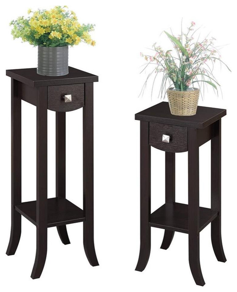 Pemberly Row Modern Prism Tall Plant Stand in Espresso Wood Finish