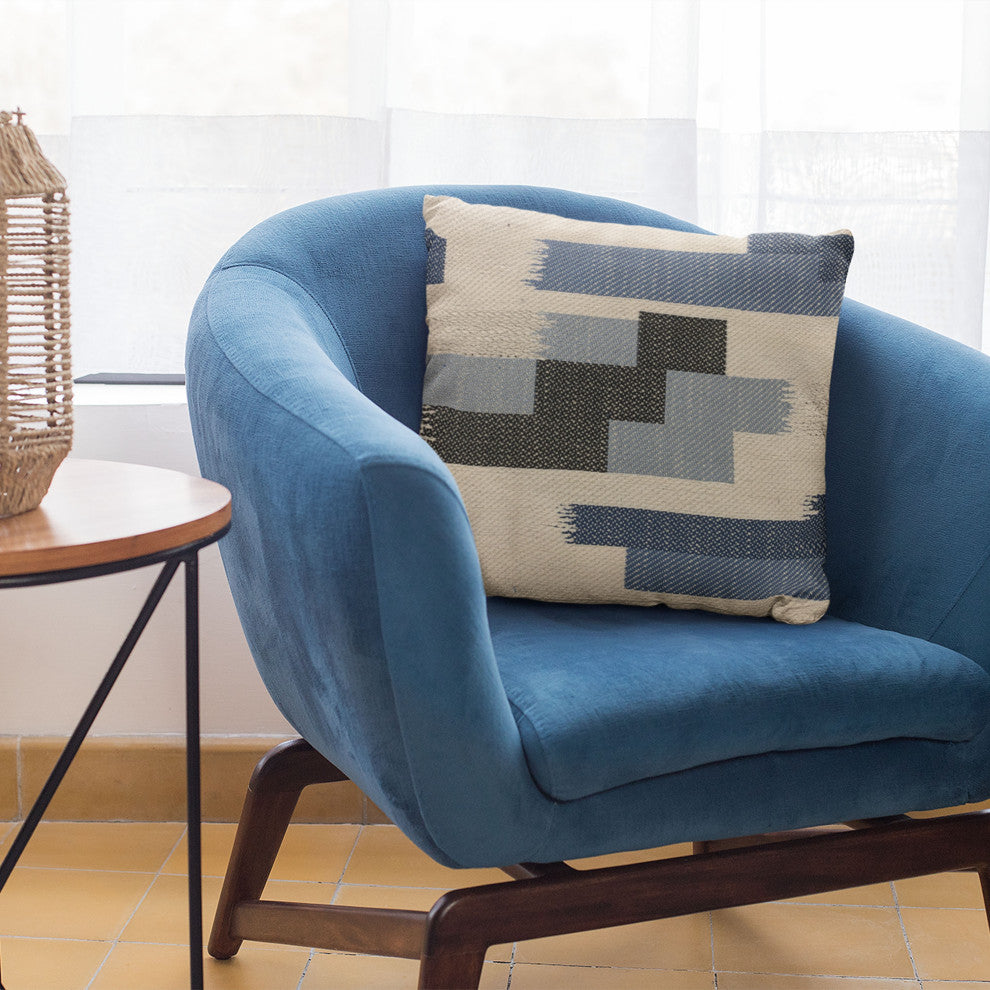 Plutus Blue Blocks Stripe Luxury Throw Pillow, 16"x16"