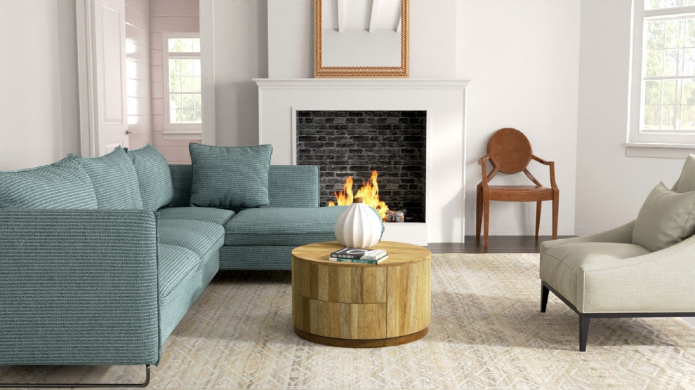 Christa 2-Drawer 30" Round Coffee Table, Natural Mango