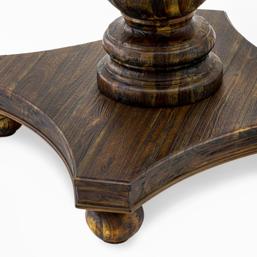 Irving Dining Table, Rustic Rubberwood Table In Distressed Jacobean Finish, 48"