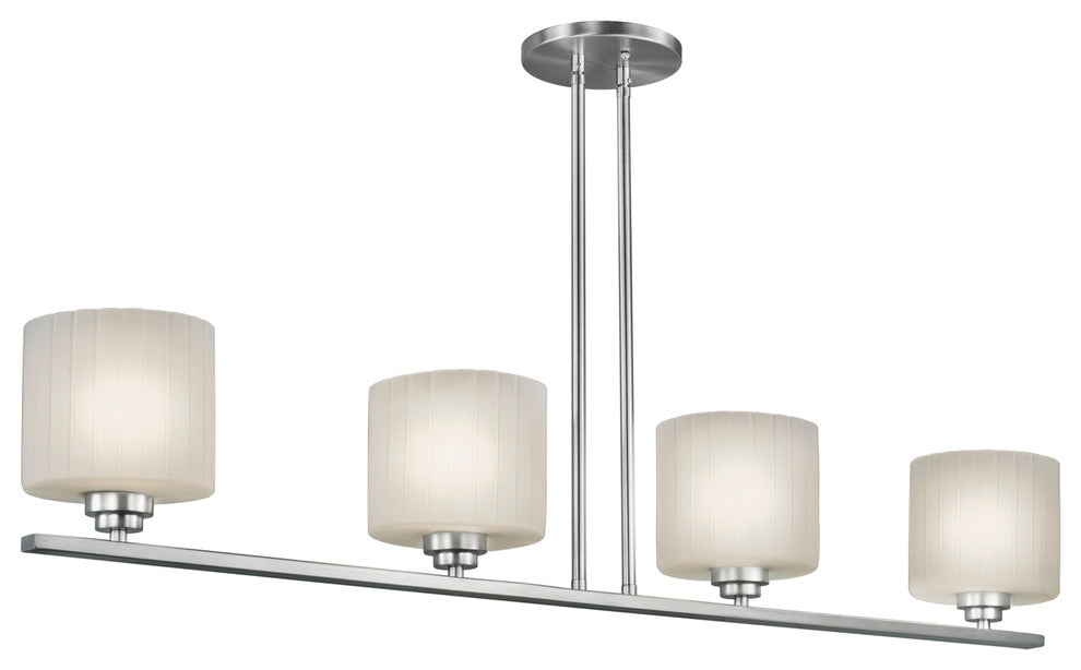 4 Light Island Pendant, Brushed Nickel, Frosted Ribbed Glass