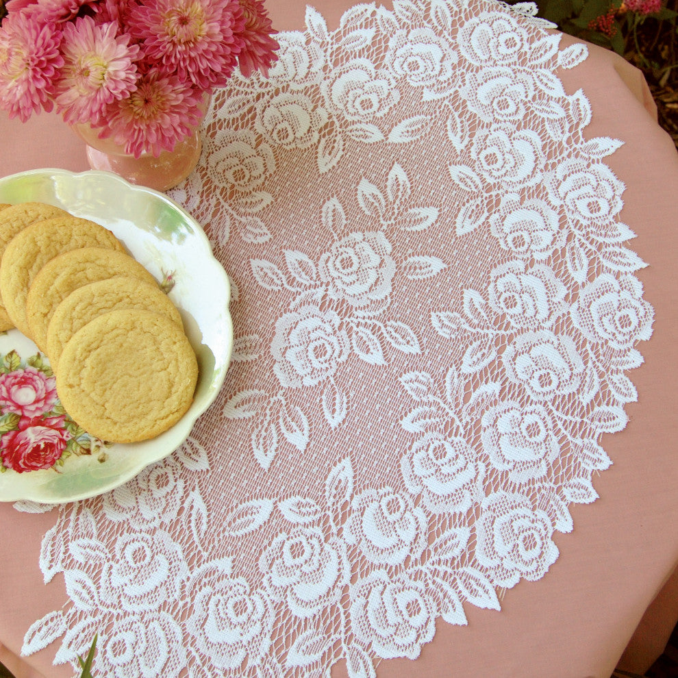 Tea Rose 14x24 Doily, Set of 4, White