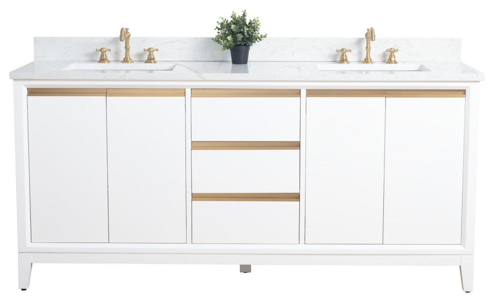 Vanity Art Bathroom Vanity With Sink, White, 72" Double