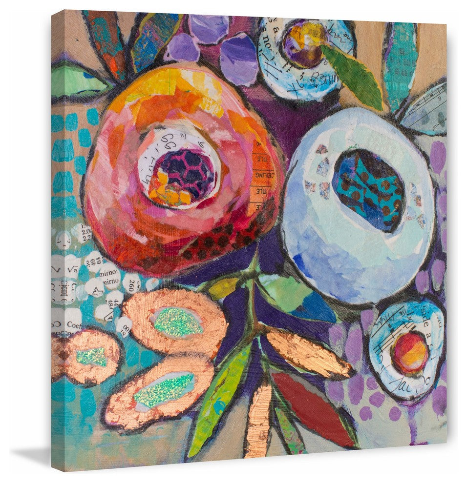 "Plastered Flowers" Painting Print on Wrapped Canvas, 24x24