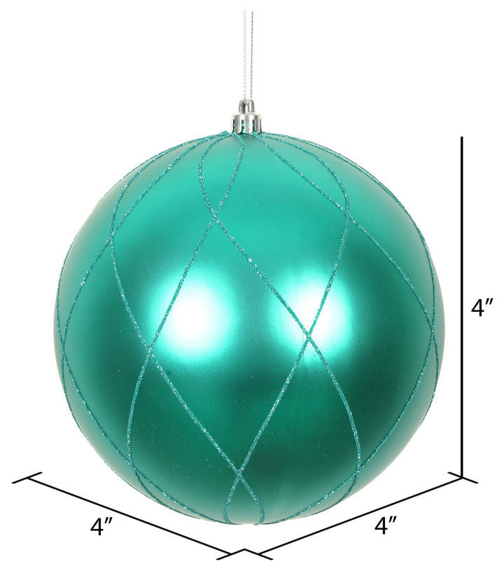 Vickerman N170642D 4" Teal Matte And Glitter Swirl Ball Ornament, 4 Per Box