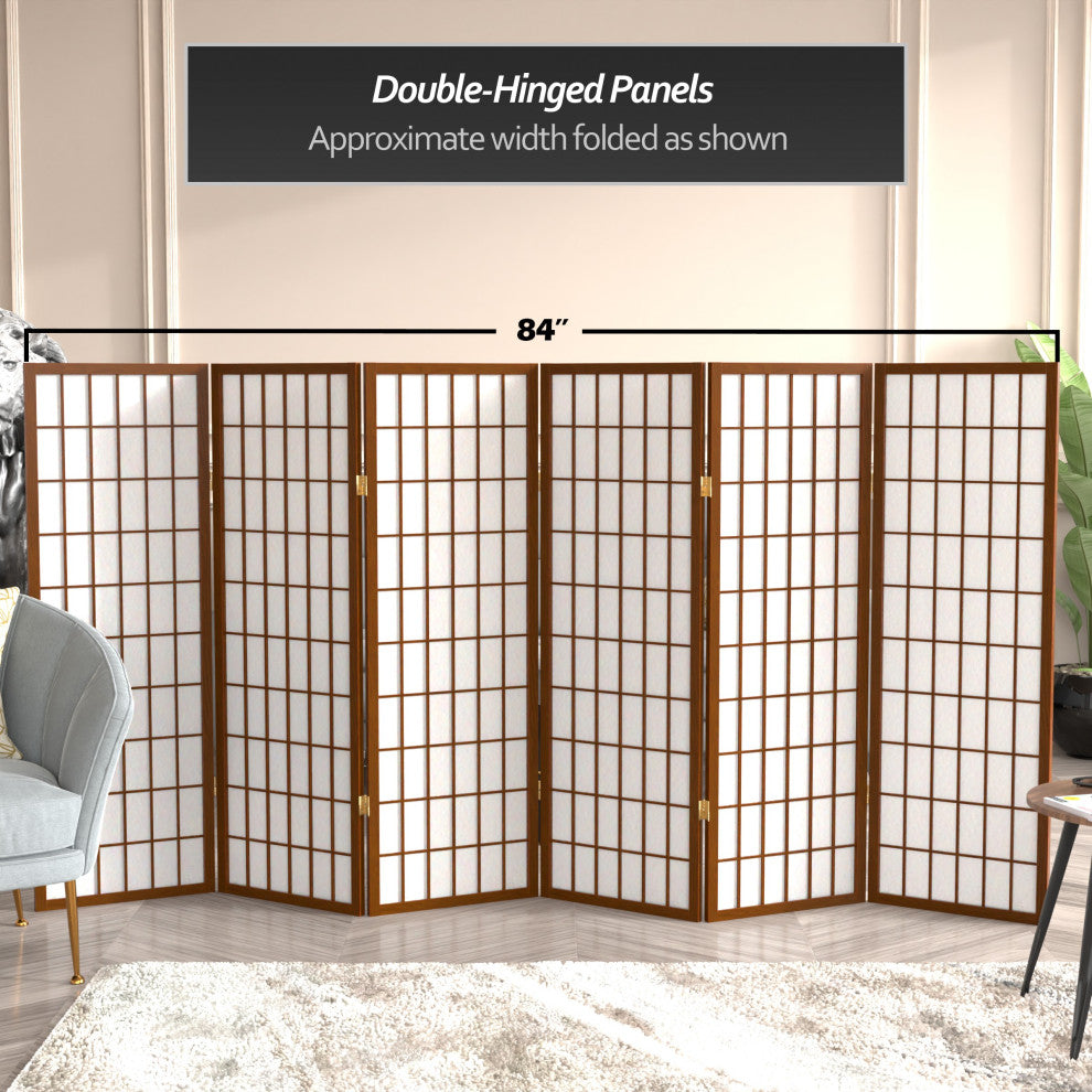 4' Tall Window Pane Shoji Screen, Walnut, 6 Panels