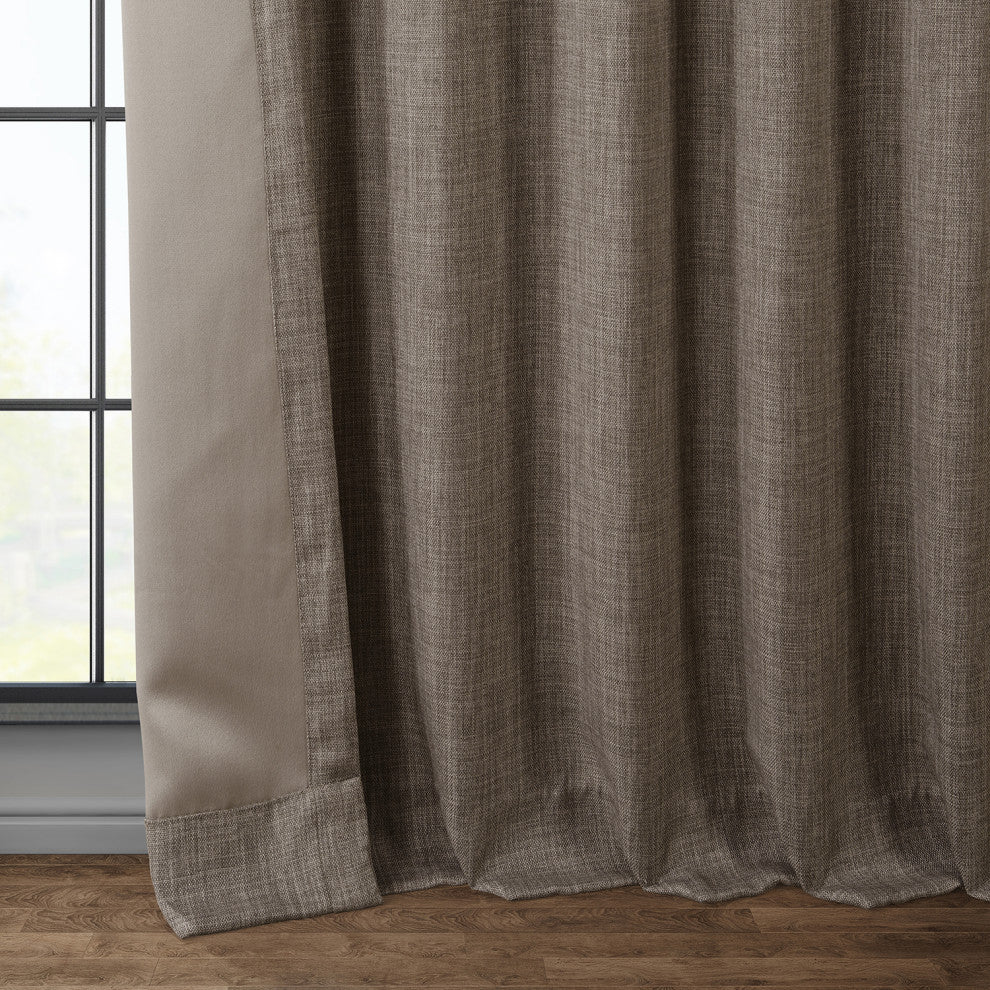 Faux Linen Darkening Curtain Single Panel, Dutch Cocoa, 50"x120"