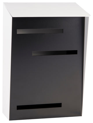 Mid Century Modern Mailbox, Two Tone White, Vertical White, Black