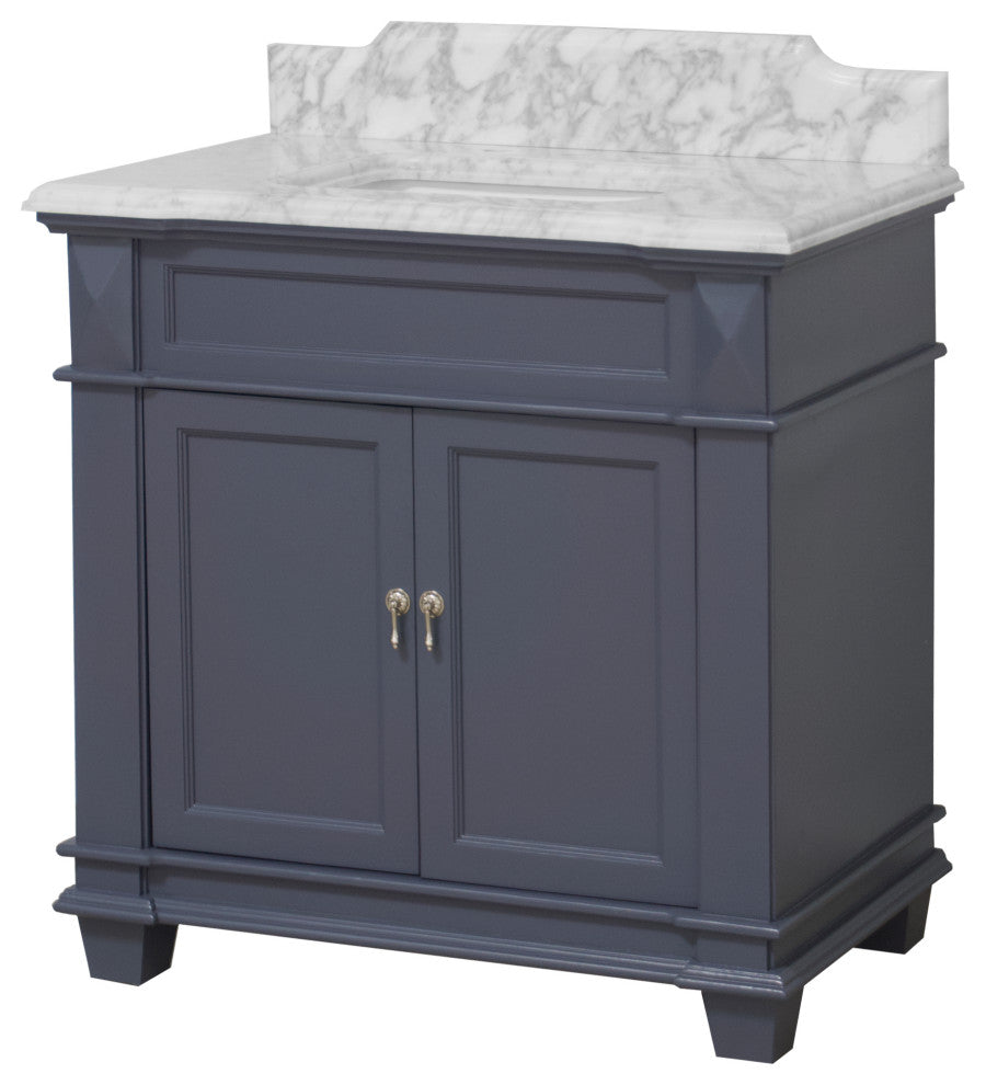 Elizabeth 36" Bathroom Vanity, Marine Gray, Carrara Marble