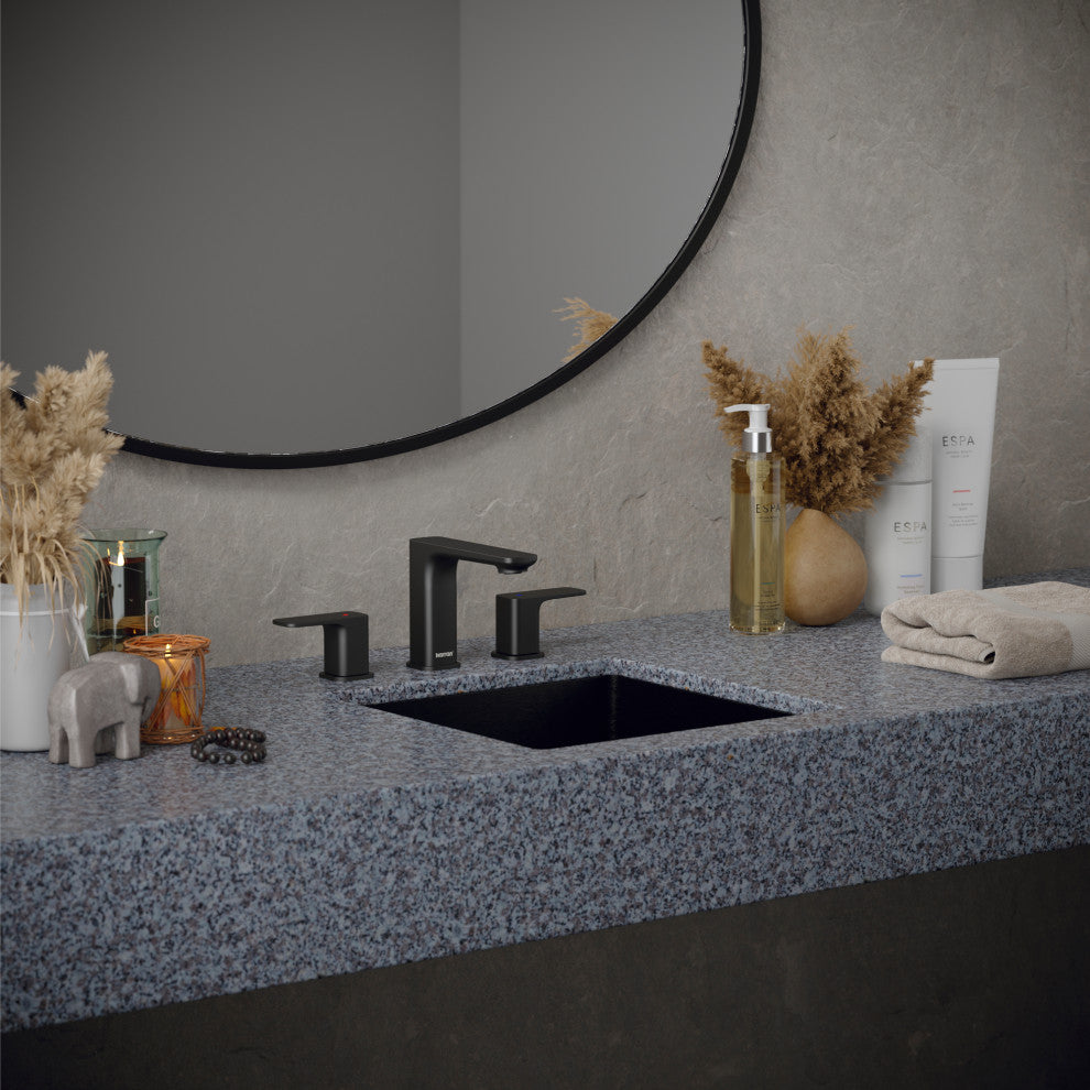 Karran 2-Handle 3-Hole Widespread Faucet With Pop-up Drain, Gunmetal Grey