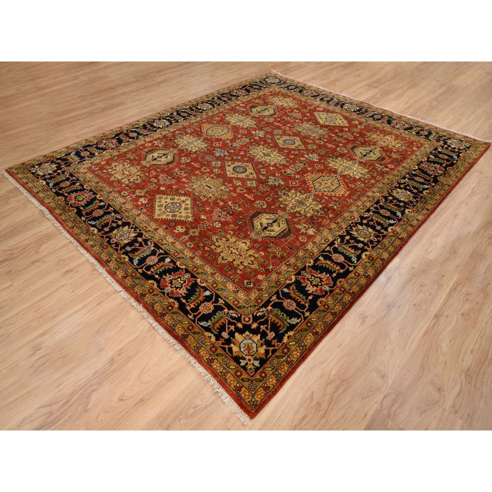 Red/Black Hand/Knotted, Karajeh Design, Organic Wool, Oriental Rug, 8'2"x10'0"