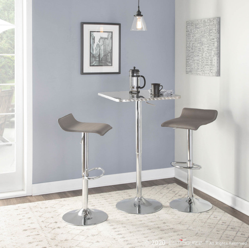 Bistro Contemporary Adjustable Square Bar Table, Silver