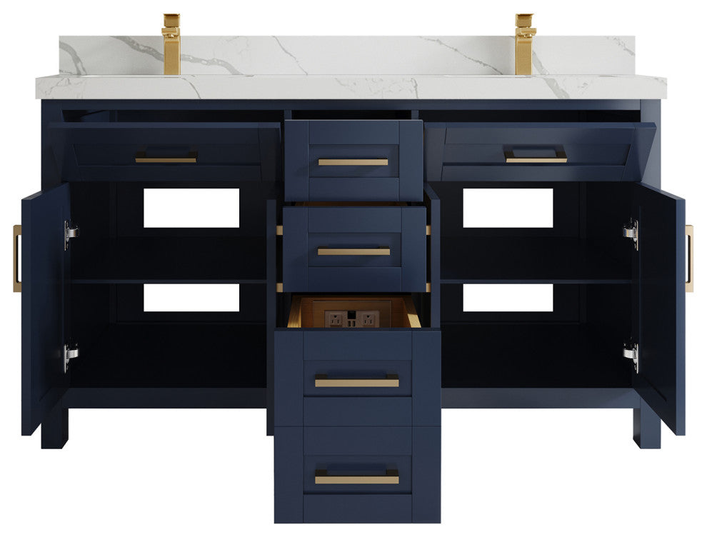 Cambridge 60 Double Bathroom Vanity in Hale Navy Blue 2" Calacatta Laza