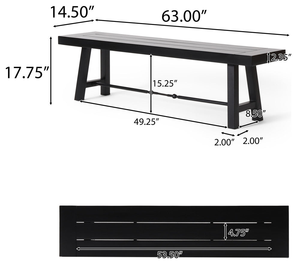 GDF Studio Cana Outdoor Teak Acacia Wood Bench With Rustic Metal Accents, Black