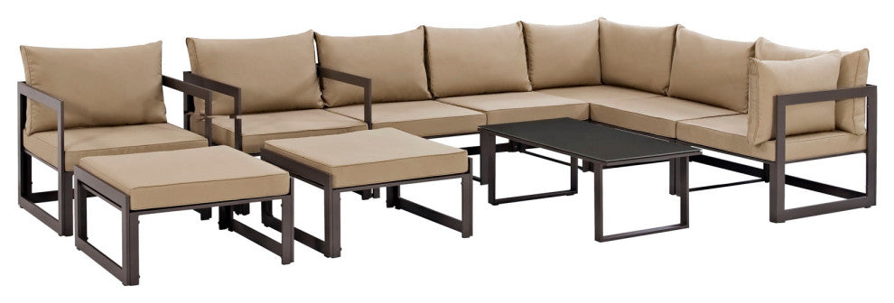 Brown Mocha Fortuna 10-Piece Outdoor Patio Sectional Sofa Set