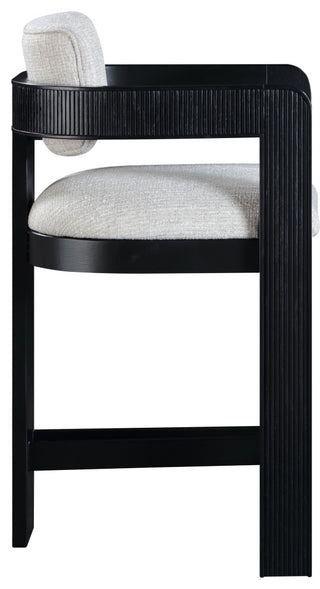 Sacha Upholstered Bar and Counter Stool, Grey, Linen Textured Fabric, Black