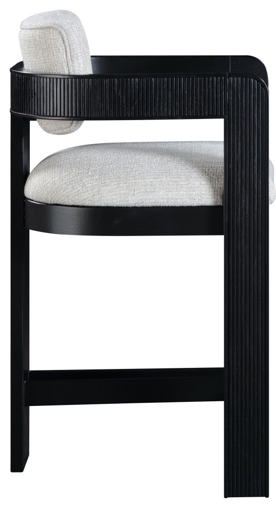 Sacha Upholstered Bar and Counter Stool, Grey, Linen Textured Fabric, Black