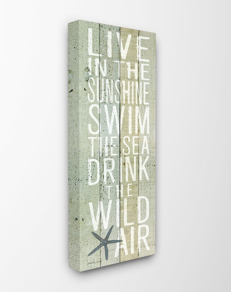 Live In the Sunshine Starfish Planked Look Stretched Canvas Wall Art, 10"x24"