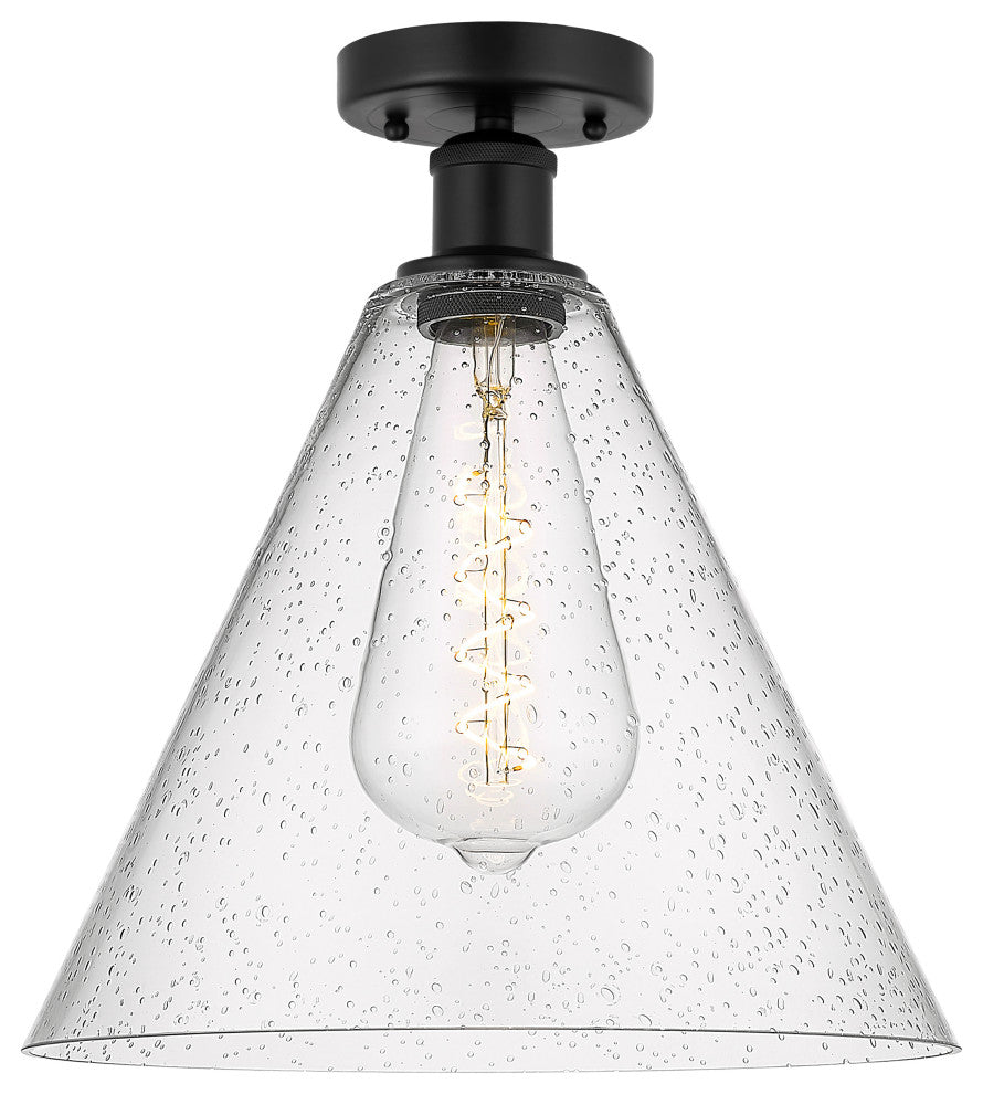 Innovations 616-1F-BK-GBC-124 Berkshire 1 Light Semi-Flush Mount, Matte Black