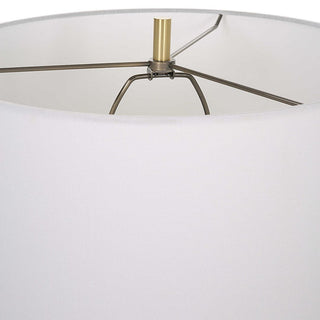 Textured White Faux Wood Column Table Lamp Cylinder Brass Gold MidCentury Modern