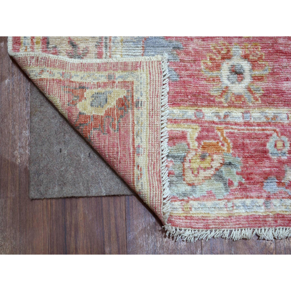 Red Hand Knotted Afghan Angora Oushak Wool Wide Runner Oriental Rug 4'0"x11'10"