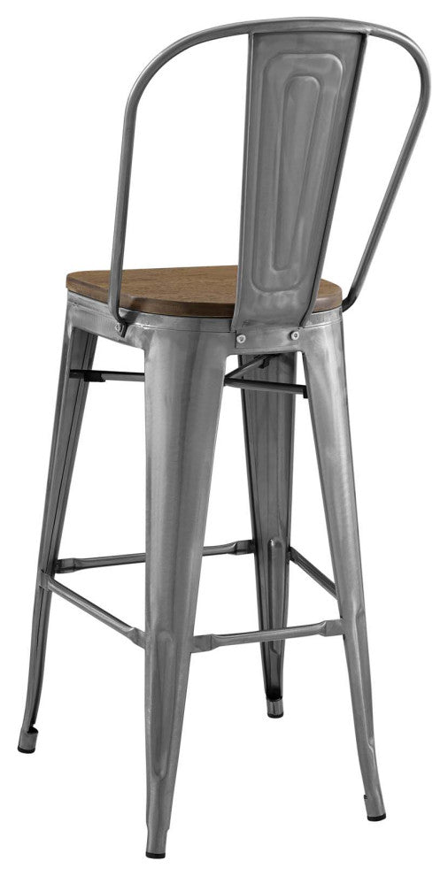 Bar Stool Chair Barstool, Set of 4, Wood, Gunmetal Silver, Bar Pub Cafe Bistro