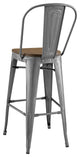 Bar Stool Chair Barstool, Set of 4, Wood, Gunmetal Silver, Bar Pub Cafe Bistro