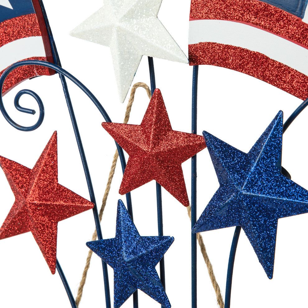 30.25"H Wooden/Metal Patriotic Flags Yard Stake/Wall Decor