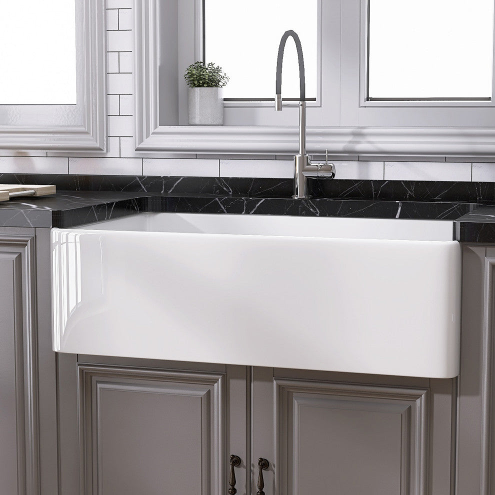 36"L x 20"W  White Single Bowl Fireclay Farmhouse Kitchen Sink With Accessories