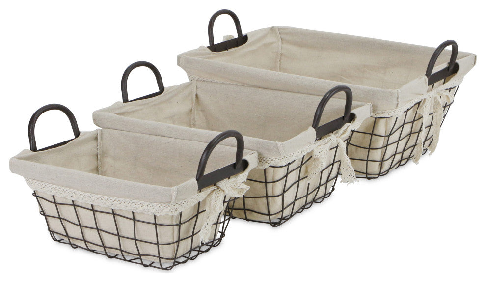 Set Of 3 Wire Basket With Linen Liner