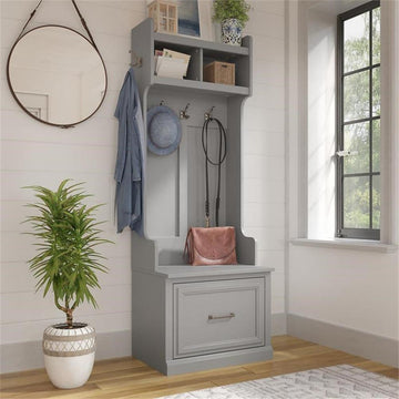 Woodland 24W Hall Tree & Shoe Bench w/ Drawer in Cape Cod Gray - Engineered Wood