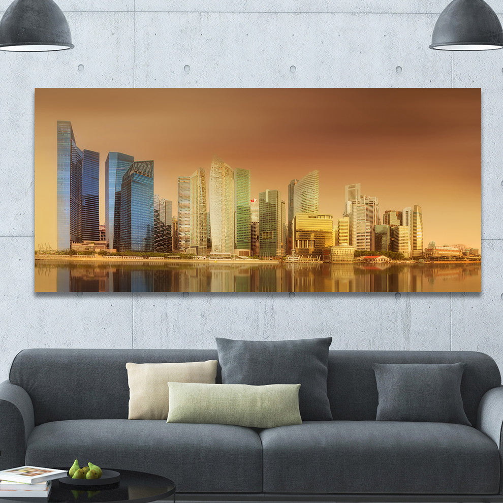 Singapore Skyline under Brown Sky, Large Cityscape Canvas Art Print, 60"x28"