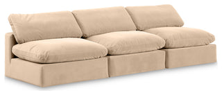 Comfy Upholstered Modular Sofa, Beige, 3-Piece: 3 Armless Chair, Velvet