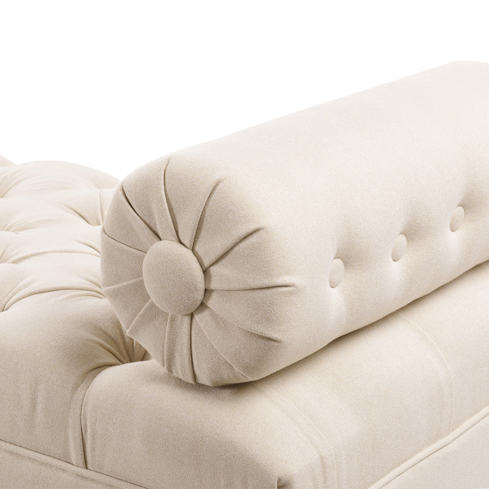 Lewis 60" Tufted Bolster Arm Entryway Bench, Sky Neutral Beige Polyester