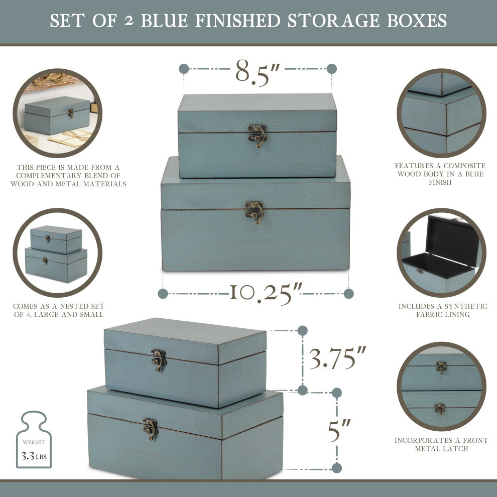 Weathered Blue Boxes, Set of 2