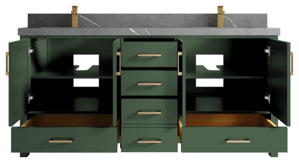 Malibu 72 Double Sink Bath Vanity in Lafayette Green 2" Piatra Gray