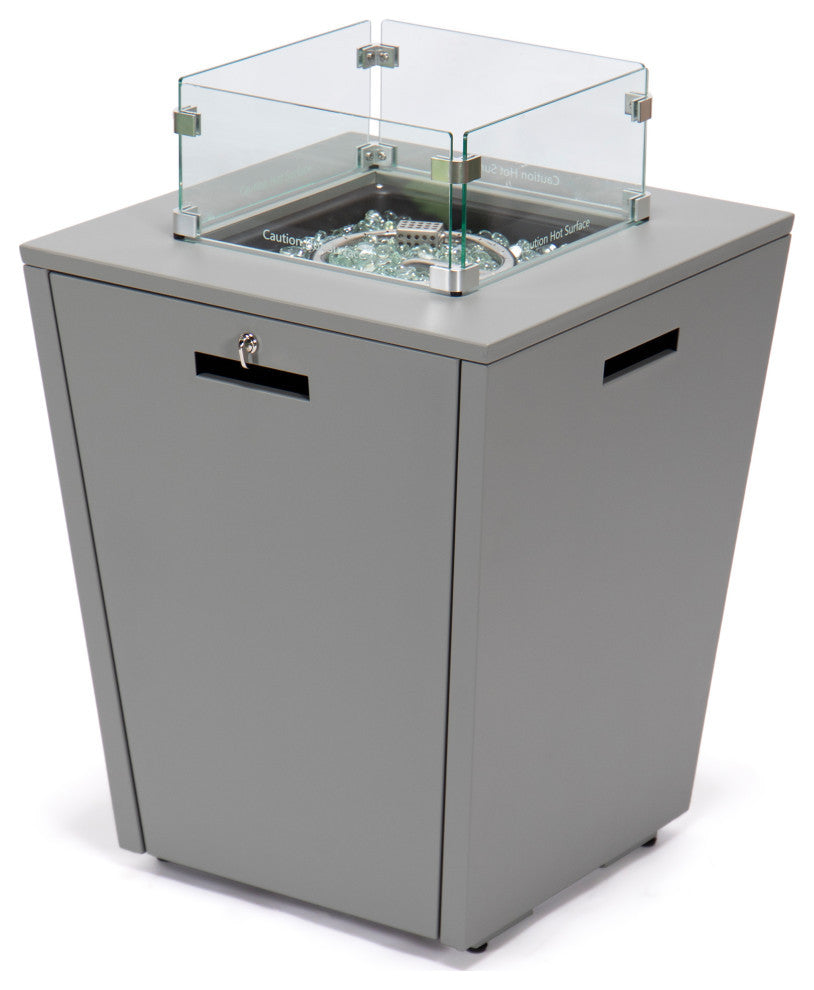 LeisureMod Chelsea Patio Propane Aluminum Fire Pit Side Table With Lid, Grey