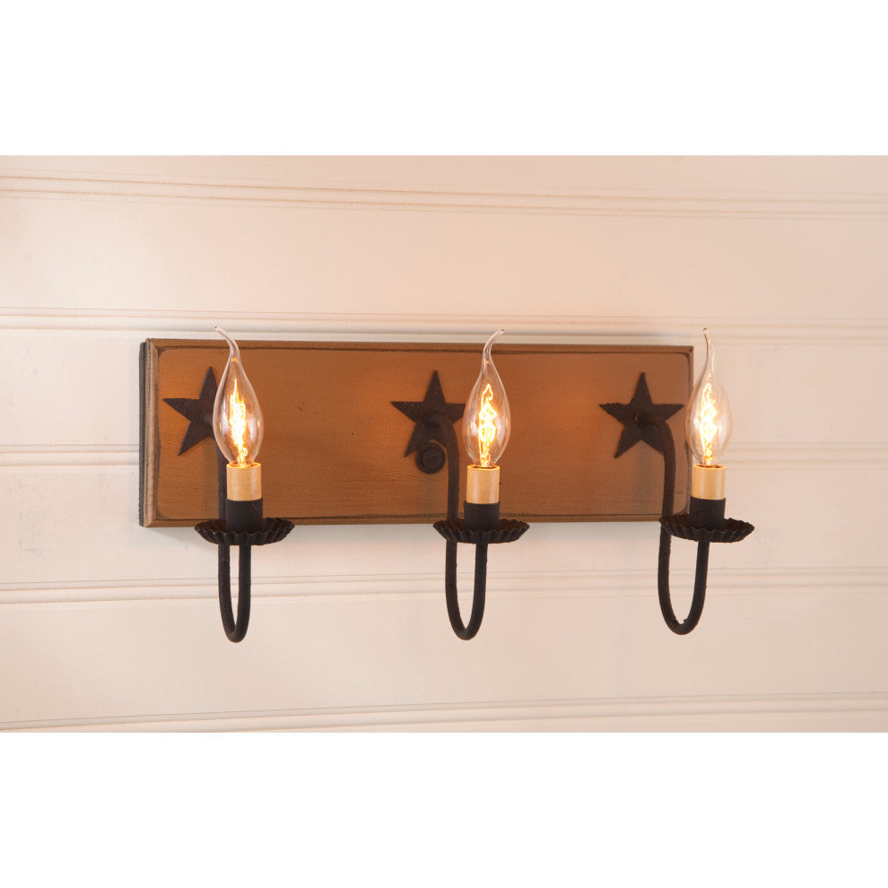 Three Arm Vanity Light with Stars in Sturbridge Mustard